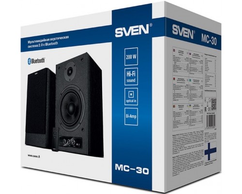 Колонки Sven MC-30 2.0, стерео, 30-27000 Гц, 200 Вт, Bluetooth, 3.5 мм, USB/microUSB, RCA, microSD, ПДУ, сеть 220В, цвет  MDF черный