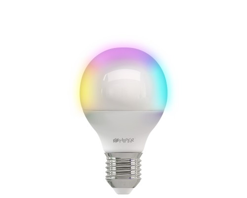 Умная LED лампочка Wi-Fi HIPER IoT LED A1 RGB, WiFi 2.4 ГГц, 802.11 b/g/n, E27, Globe G45, AC 220-250В, 2700K-6500K, 6 Вт, 520 лм, Android  iOS 10