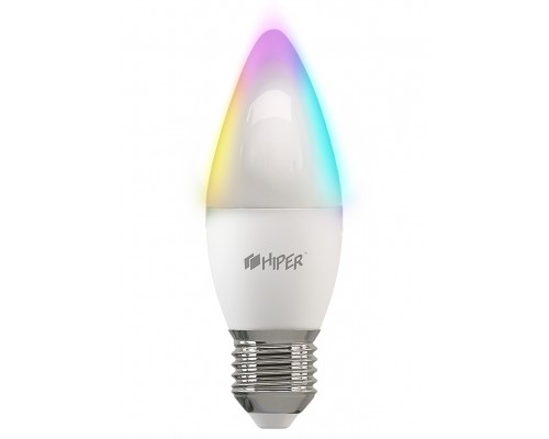 Умная LED лампочка Wi-Fi HIPER IoT LED A2 RGB, WiFi 2.4 ГГц, 802.11 b/g/n, E27, Candle C37, AC 220-250В, 2700K-6500K, 6 Вт, 520 лм, Android  iOS 10