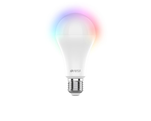 Умная лампочка HIPER IoT A65 RGB, Wi-Fi 2.4 ГГц, 15 Вт, E27, 1350 лм, 2700K-6500K, LED, форм-фактор A65, белая