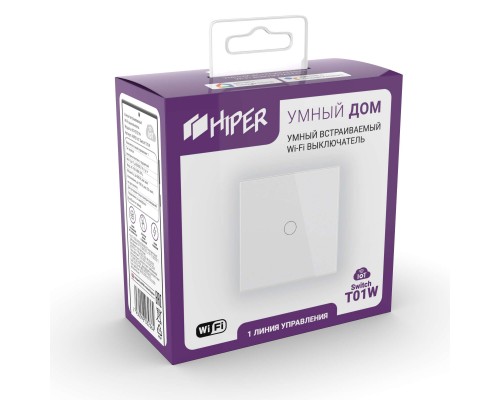 Выключатель HIPER IoT Switch T01W HDY-ST01W, Wi-Fi 2.4 ГГц, 1 сенсорная кнопка, 600/150 Вт, белый