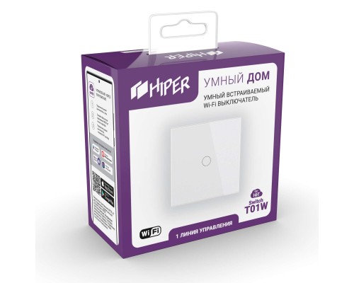 Выключатель HIPER IoT Switch T01W HDY-ST01W, Wi-Fi 2.4 ГГц, 1 сенсорная кнопка, 600/150 Вт, белый