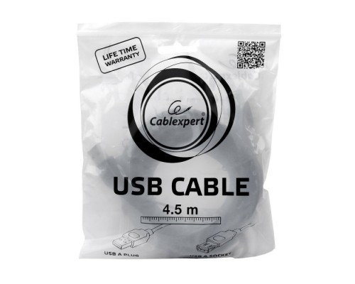 Кабель удлинитель USB2.0 Pro Cablexpert CCP-USB2-AMAF-15C, AM/AF, 4.5м, экран, черный, пакет