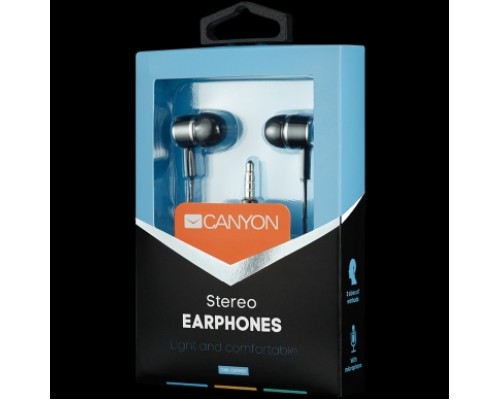 Наушники CANYON EPM- 01 Stereo earphones with microphone, Black, cable length 1.2m, 23*9*10.5mm,0.013kg