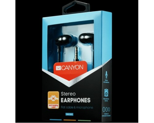 Наушники CANYON SEP-4 Stereo earphone with microphone, 1.2m flat cable, Black, 22*12*12mm, 0.013kg