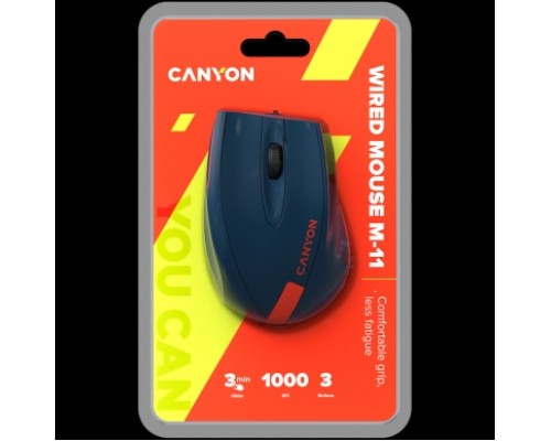 Мышь CANYON Wired Optical Mouse with 3 keys, DPI 1000 With 1.5M USB cable,Blue-Red,size 68*110*38mm,weight:0.072kg