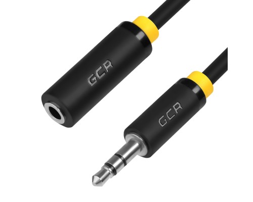 Удлинитель аудио GCR 1.5m jack 3,5mm/jack 3,5mm черный, желтая окантовка, ультрагибкий, 28AWG, M/F, Premium GCR-STM1114-1.5m, экран, стерео