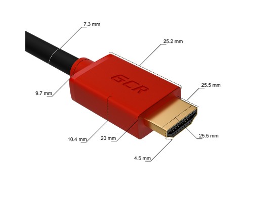 Кабель GCR  2.0m HDMI версия 2.0, HDR 4:2:2, Ultra HD, 4K 60 fps 60Hz/5K*30Hz, 3D, AUDIO, 18.0 Гбит/с, 28/28 AWG, OD7.3mm, тройной экран, черный, красные коннекторы, GCR-HM451-2.0m