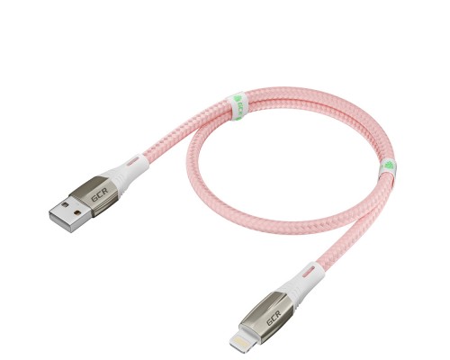 Кабель Greenconnect  1.2m для iPod, iPhone, iPad series MERCEDES& LED, PINK NYLON, супер быстрая зарядка, MFI, GCR-52165