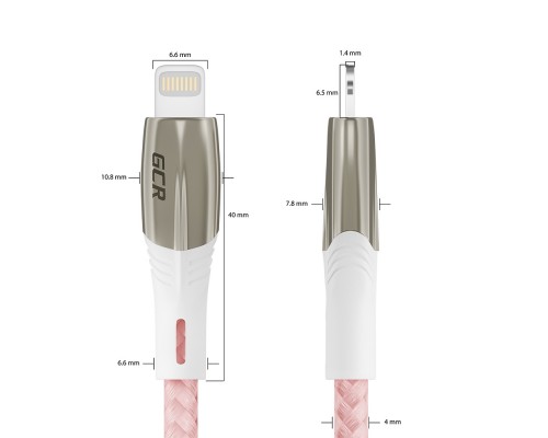 Кабель Greenconnect  1.2m для iPod, iPhone, iPad series MERCEDES& LED, PINK NYLON, супер быстрая зарядка, MFI, GCR-52165