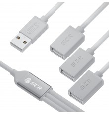 Док-разветвитель GCR USB Hub 2.0 на 3 порта, 0.35m, гибкий, AM / 3 х AF, белый, GCR-53354                                                                                                                                                                 