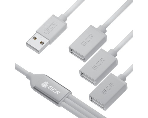 Док-разветвитель GCR USB Hub 2.0 на 3 порта, 0.35m, гибкий, AM / 3 х AF, белый, GCR-53354