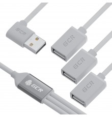 Док-разветвитель GCR USB Hub 2.0 на 3 порта, 0.35m, гибкий, двусторонний угловой AM / 3 х AF, белый, GCR-53355                                                                                                                                            