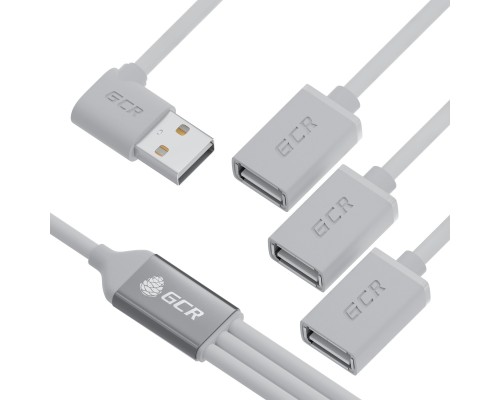 Док-разветвитель GCR USB Hub 2.0 на 3 порта, 0.35m, гибкий, двусторонний угловой AM / 3 х AF, белый, GCR-53355
