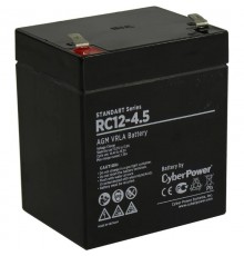 Аккумулятор Battery CyberPower Standart series RС 12-4.5, voltage 12V, capacity (discharge 20 h) 4.5Ah, max. discharge current (5 sec) 50A, max. charge current 1.35A, lead-acid type AGM, terminals F2, LxWxH 90x70x101mm., full height with terminals 10