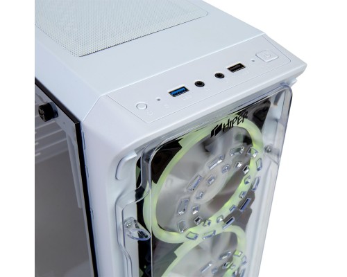 корпус для ПК без БП/ PC CASE HIPER MG100 WIND (w/o PSU, USB+HD audio, 1*RGB rear fan, 3*RGB front fan) White