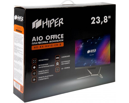 платформа моноблока/ AIO HIPER Office HO-K4-H410-CR-B, 23,8''display IPS (1920x1080), m/b Intel H410, no CPU, no RAM(DDR4 SO-DIMM 2400 МГц-2666 МГц), no HDD (m.2), w/ODD, 1*HDMI, 1*DP, 1*USB3.0, 1*USB3.0 type C, 4*USB2.0, 1*RJ45 Gigabit LAN, AUDIO IN