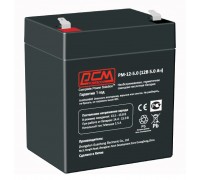 Батарея POWERCOM PM-12-5.0, напряжение 12В, емкость 5А*ч, макс. ток разряда 75А, макс. ток заряда 1.5А, свинцово-кислотная типа AGM, тип клемм T2(250)/T1(187), размеры (ДхШхВ) 90х70х101 мм., 1.6кг/ Battery POWERCOM PM-12-5.0, voltage 12V, capacity 5A