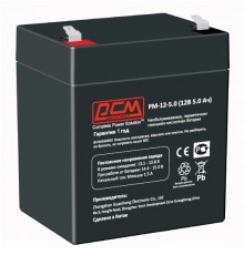 Батарея POWERCOM PM-12-5.0, напряжение 12В, емкость 5А*ч, макс. ток разряда 75А, макс. ток заряда 1.5А, свинцово-кислотная типа AGM, тип клемм T2(250)/T1(187), размеры (ДхШхВ) 90х70х101 мм., 1.6кг/ Battery POWERCOM PM-12-5.0, voltage 12V, capacity 5A