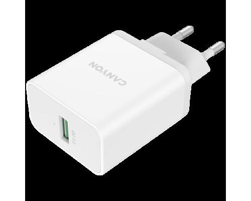 Адаптер питания Canyon, QC3.0 36W WALL Charger with 1-USB A   Input: 100V-240V, Output:  USB-A:QC3.0 36W (5V3A/9V3.0A/12V3.0A),  Eu plug  , Over- Voltage ,  over-heated, over-current and short circuit protection Compliant with CE RoHs,ERP.Size:90*46*