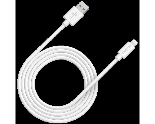 Кабель CANYON MFI C48 Lightning USB Cable for Apple , round, PVC, 2M, OD:4.0mm, Power+signal wire: 21AWG*2C+28AWG*2C,  Data transfer speed:26MB/s, White.  With shield , with CANYON logo and CANYON package.  Certification: ROHS, MFI.