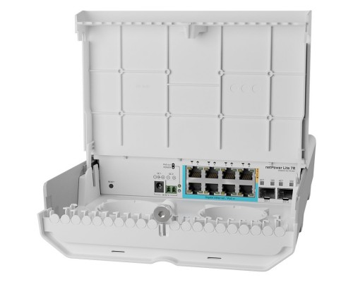 Коммутптор netPower Lite 7R with 8 x Gigabit Ethernet ports (7 with Reverse POE-in, 1 with PoE-OUT), 2 x SFP+ cages, SwitchOS, outdoor enclosure, mounting kit (power supply NOT included)
