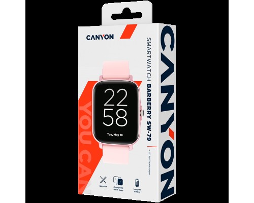 Смарт-часы CANYON Smart watch, 1.69inches TFT full touch screen, Zinic+plastic body, IP67 waterproof, multi-sport mode, compatibility with iOS and android, Pink body with Pink silicon belt, Host: 44.4*36*9.2mm, Strap: 230x20mm, 47g