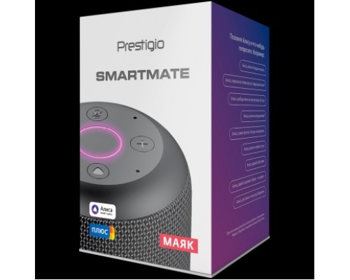 Умный динамик Prestigio Smartmate, smart speaker with Yandex Alisa voice assistant, built-in 7.4V@ 2x2200mAh battery, 2x3W sound power, 4 sensitive microphones, Wi-Fi/Bluetooth modes, AUX port, 3 month of Yandex.Plus included, compact design, black c