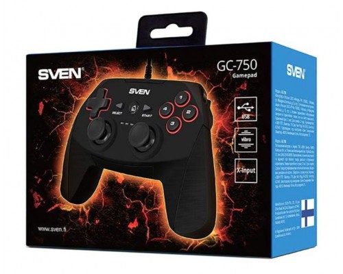 Геймпад Sven GC-750 проводной, USB, PC/PS, 11 кнопок, рычаги 2 шт. (SV-015961) вибрация, черный