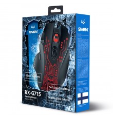 Мышь Sven RX-G715 оптическая, проводная, 3200 dpi, USB, 8 кнопок, подсветка, цвет  черный                                                                                                                                                                 