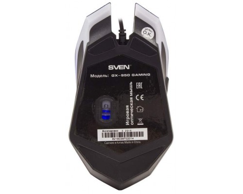 Мышь Sven GX-950 SV-03200950UB оптическая, проводная, 1600 dpi, USB, 6 кнопок, подсветка, черная