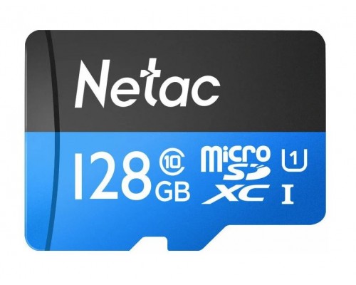 Карта памяти Netac P500 NT02P500STN-128G-S microSD, 128Gb, Class10, UHS-I Class 1 (U1), чтение  до 80 Мб/сек, без SD адаптера