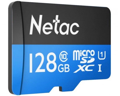 Карта памяти Netac P500 NT02P500STN-128G-S microSD, 128Gb, Class10, UHS-I Class 1 (U1), чтение  до 80 Мб/сек, без SD адаптера