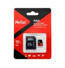 Карта памяти Netac P500 PRO NT02P500PRO-256G-R microSD, 256Gb, Class10, UHS-I Class 3 (U3), чтение  до 100 Мб/сек, с SD адаптером                                                                                                                         
