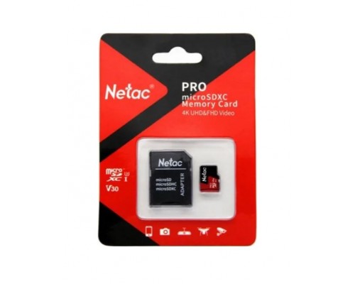 Карта памяти Netac P500 PRO NT02P500PRO-256G-R microSD, 256Gb, Class10, UHS-I Class 3 (U3), чтение  до 100 Мб/сек, с SD адаптером