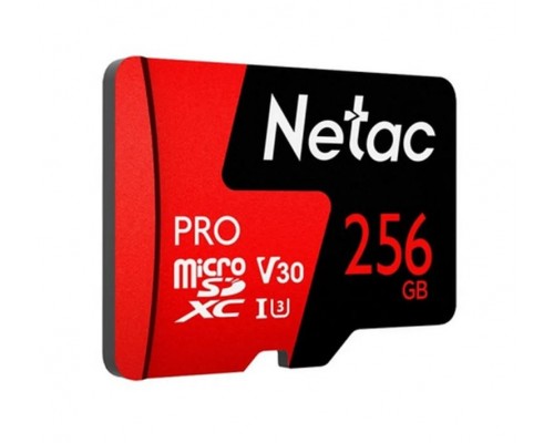 Карта памяти Netac P500 PRO NT02P500PRO-256G-R microSD, 256Gb, Class10, UHS-I Class 3 (U3), чтение  до 100 Мб/сек, с SD адаптером