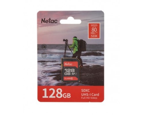 Карта памяти Netac P600 NT02P600STN-128G-R SDHC, 128Gb, Class10, UHS-I Class 1 (U1), чтение  до 80 Мб/сек