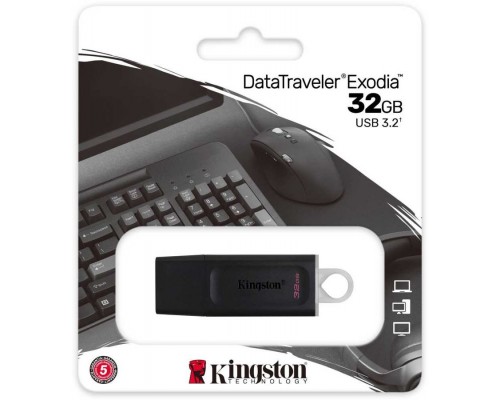 Флеш карта Kingston DataTraveler Exodia DTX/32GB 32Gb, USB 3.2 Gen 1, с колпачком, пластик, черный