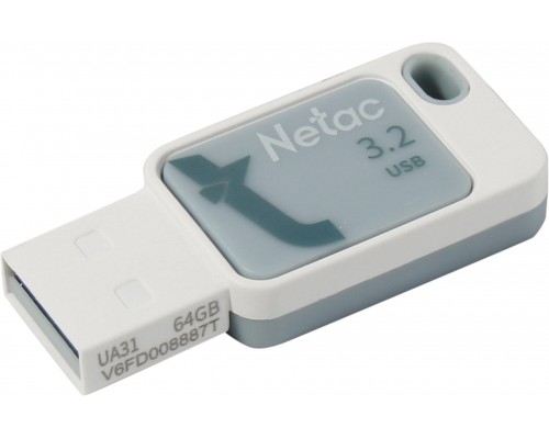 Флеш карта Netac UA31 NT03UA31N-064G-32BL 64Gb, USB 3.2, запись 45 Мб/сек, чтение 110 Мб/сек, пластик, синий/белый