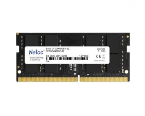Оперативная память 8GB Netac NTBSD4N32SP-08 DDR4, 3200 MHz, 25600 Мб/с, CL22, 1.2 В (SO-DIMM)