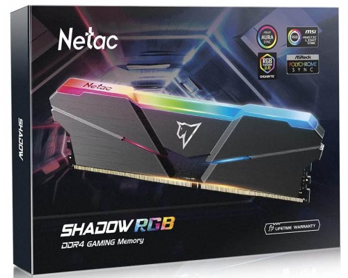 Оперативная память 16GB Netac Shadow RGB NTSRD4P26DP-16E (8Gbx2) DDR4, 2666 MHz, 21300 Мб/с, CL19, 1.2 В (DIMM) Grey