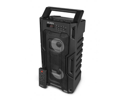 Колонка Sven 435 2.0 black, стерео, 100-20000 Гц, 20 Вт, Bluetooth/mini jack 3.5 мм/USB, FM, microSD, пульт ДУ, 2000 мАч, подсветка, цвет  черный