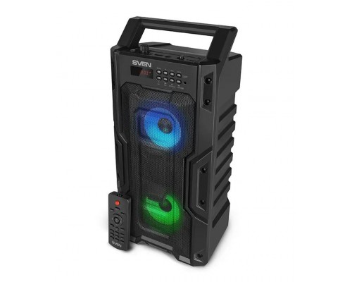 Колонка Sven 435 2.0 black, стерео, 100-20000 Гц, 20 Вт, Bluetooth/mini jack 3.5 мм/USB, FM, microSD, пульт ДУ, 2000 мАч, подсветка, цвет  черный