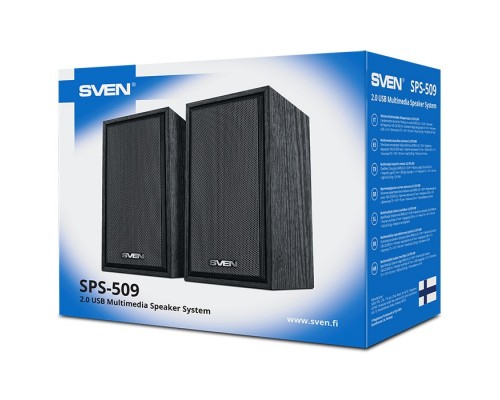 Колонки Sven SPS-509 2.0 black, стерео, 100-20000 Гц, 6 Вт, USB, дерево MDF, уровень громкости на кабеле, цвет  черный