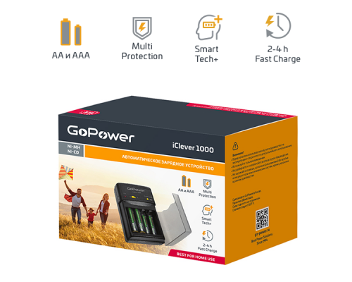 Зарядное устройство для аккумуляторов GoPower iClever1000 Ni-MH/Ni-Cd 4 слота (1/15/30)