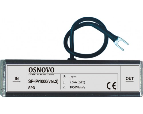 Устройство грозозащиты для ЛВС OSNOVO (скорость до 1000 Мб/с), 1 вход (RJ45-мама), 1 выход (RJ45-мама)
