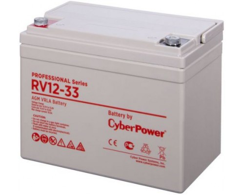 Аккумуляторная батарея Battery CyberPower Professional series RV 12-33, voltage 12V, capacity (discharge 20 h) 35Ah, capacity (discharge 10 h) 35Ah, max. discharge current (5 sec) 540A, max. charge current 10.5A, lead-acid type AGM, terminals under b