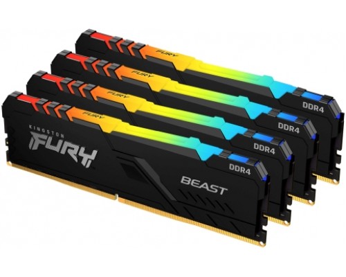 Оперативная память Kingston 128GB 3600MHz DDR4 CL18 DIMM (Kit of 4) FURY Beast RGB