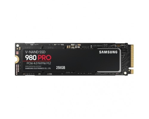 Твердотельные накопители/ Samsung SSD 980 PRO, 250GB, M.2(22x80mm), NVMe 1.3c, PCIe 4.0 x4, 3-bit MLC, R/W 6400/2700MB/s, IOPs 500 000/600 000, TBW 150, DWPD 0.33 (12 мес.)