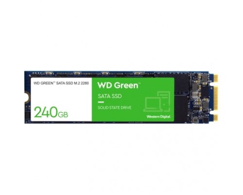 Накопитель WD SSD Green, 240GB, M.2(22x80mm), SATA3, 3D TLC, R/W 545/465MB/s, IOPs 37 000/68 000, TBW 80, DWPD 0.3 (12 мес.)
